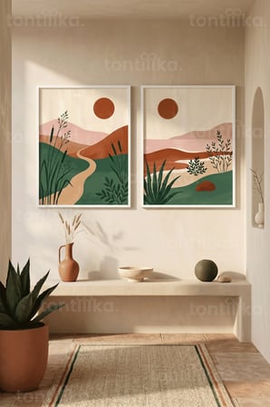 Doğa ve Bitki Temalı Minimalist 2'li Ahşap Çerçeveli Tablo Seti