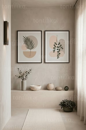 Minimalist Doğa Botanik İki Parçalı 2'li Ahşap Çerçeveli Tablo Seti