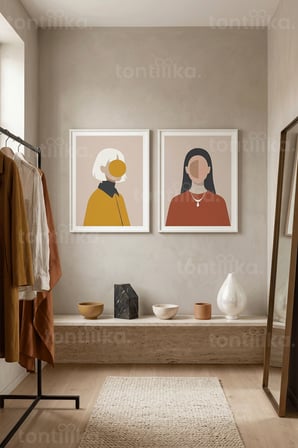 Modern Minimalizm Soyut Portre 2'li Ahşap Çerçeveli Tablo Seti