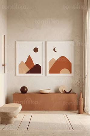 Modern Minimalist Doğa Temalı 2'li Ahşap Çerçeveli Tablo Seti