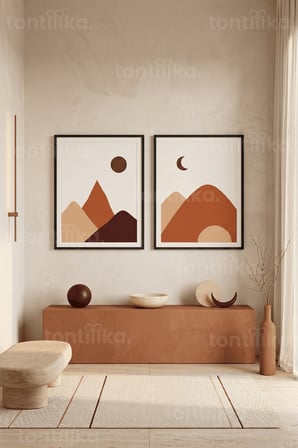 Modern Minimalist Doğa Temalı 2'li Ahşap Çerçeveli Tablo Seti