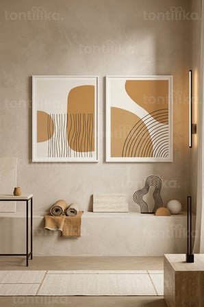Modern Minimalist Sanat 2'li Ahşap Çerçeveli Tablo Seti