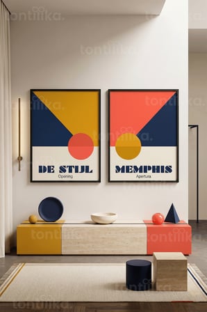 Modern Geometrik Minimalizm 2'li Ahşap Çerçeveli Tablo Seti