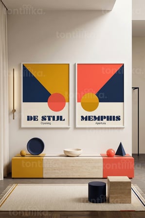 Modern Geometrik Minimalizm 2'li Ahşap Çerçeveli Tablo Seti
