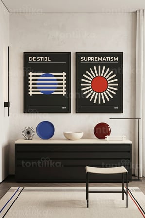 Geometrik Soyutlama 2'li Ahşap Çerçeveli Tablo Seti