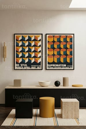Modern Geometrik Sanat 2'li Ahşap Çerçeveli Tablo Seti