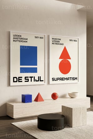 Geometrik Soyutlama ve Suprematizm 2'li Ahşap Çerçeveli Tablo Seti