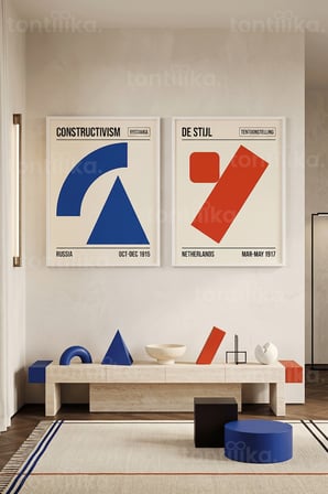 Geometrik Sanat 2'li Ahşap Çerçeveli Tablo Seti