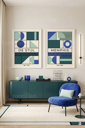 Modern Geometrik Sanat 2'li Ahşap Çerçeveli Tablo Seti