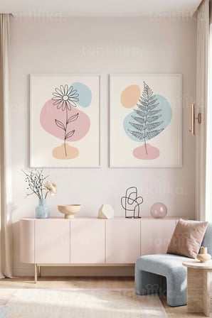 Minimalist Doğa Çizgileri 2'li Ahşap Çerçeveli Tablo Seti