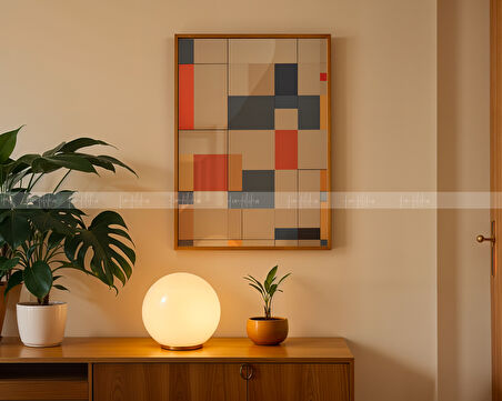 Modern Renkli Geometrik 3 Parçalı Ahşap Çerçeveli Tablo Seti - 21x30