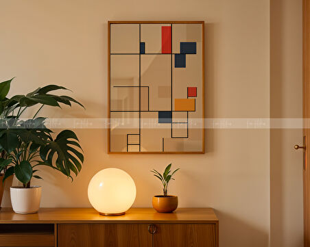 Modern Renkli Geometrik 3 Parçalı Ahşap Çerçeveli Tablo Seti - 30x42