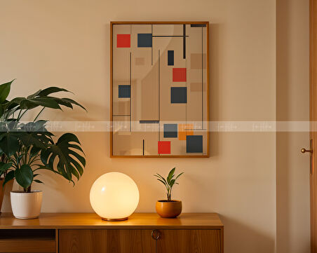 Modern Renkli Geometrik 3 Parçalı Ahşap Çerçeveli Tablo Seti - 30x42