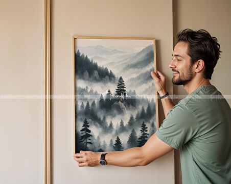 Doğanın Huzuru Temalı 3'lü Ahşap Çerçeveli Tablo Seti-30x42