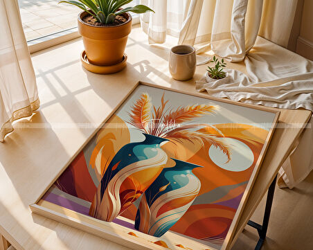 Modern Vazo ve Desen Temalı 3'lü Ahşap Çerçeveli Tablo Seti 30x42