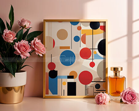 Canlı Geometrik 3 Parçalı Ahşap Çerçeveli Tablo Seti - Modern Soyut Tasarım-30x42
