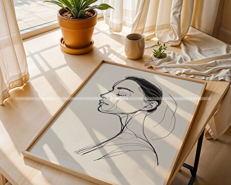 Minimal Çizgisel Sanat 3'lü Ahşap Çerçeveli Tablo Seti-2