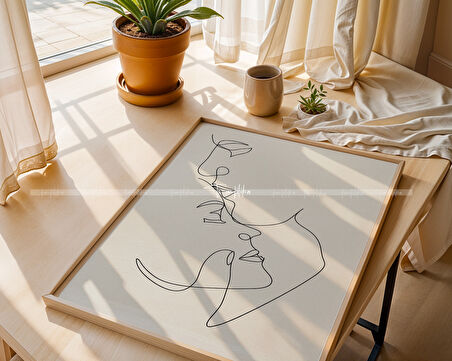 Minimal Çizgisel Sanat 3'lü Ahşap Çerçeveli Tablo Seti-2