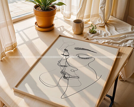 Minimal Çizgisel Sanat 3'lü Ahşap Çerçeveli Tablo Seti-2
