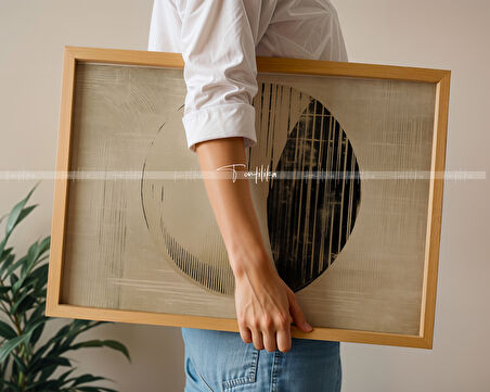 Minimal Geometrik Desenler 3'lü Ahşap Çerçeveli Tablo Seti-2