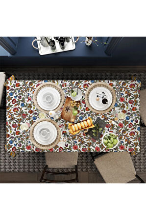 Colorful Flowers Masa Örtüsü - Renkli Çiçekler İnce Keten