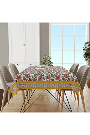 Colorful Flowers Masa Örtüsü - Renkli Çiçekler İnce Keten