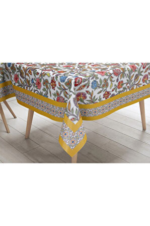 Colorful Flowers Masa Örtüsü - Renkli Çiçekler İnce Keten