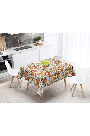 Orange Lotus Masa Örtüsü -Uluslararası yıkama ve solmama sertifikası 160 x 220cm, Kumaş ince keten