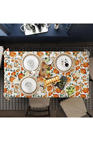 Orange Lotus Masa Örtüsü -Uluslararası yıkama ve solmama sertifikası 160 x 220cm, Kumaş ince keten