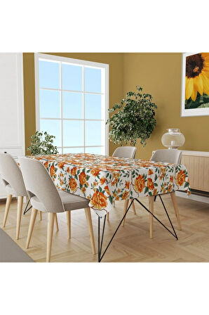 Orange Lotus Masa Örtüsü -Uluslararası yıkama ve solmama sertifikası 160 x 220cm, Kumaş ince keten