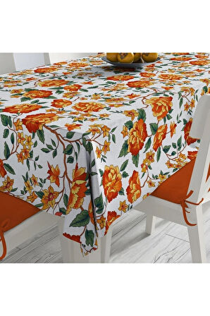 Orange Lotus Masa Örtüsü -Uluslararası yıkama ve solmama sertifikası 160 x 220cm, Kumaş ince keten