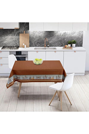 Kahverengi Masa Örtüsü (Uluslararası yıkama ve solmama sertifikası) - 160 x 220cm, Kumaş ince keten