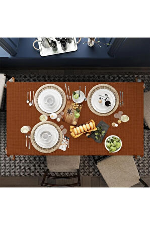 Kahverengi Masa Örtüsü (Uluslararası yıkama ve solmama sertifikası) - 160 x 220cm, Kumaş ince keten