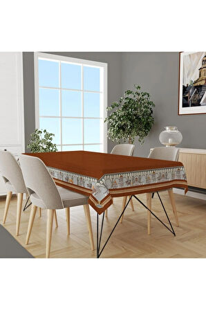 Kahverengi Masa Örtüsü (Uluslararası yıkama ve solmama sertifikası) - 160 x 220cm, Kumaş ince keten