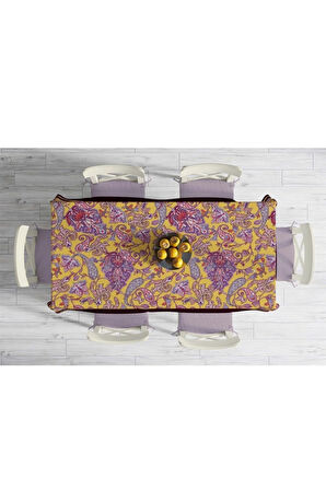 Mor Damask Desen Masa Örtüsü - (ince Keten, Uluslararası Yıkama Ve Solmama Sertifikası)