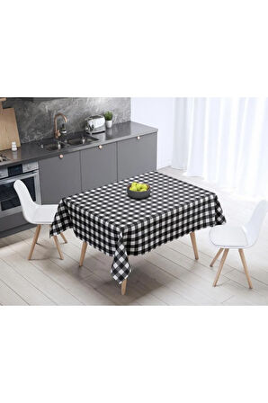 Siyah beyaz Kare Masa Örtüsü  İnce Keten Uluslararası Yıkama ve Solmama Sertifikası