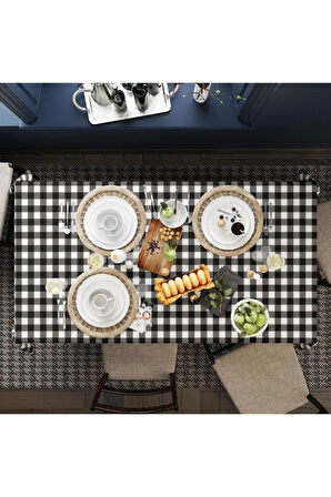 Siyah beyaz Kare Masa Örtüsü  İnce Keten Uluslararası Yıkama ve Solmama Sertifikası