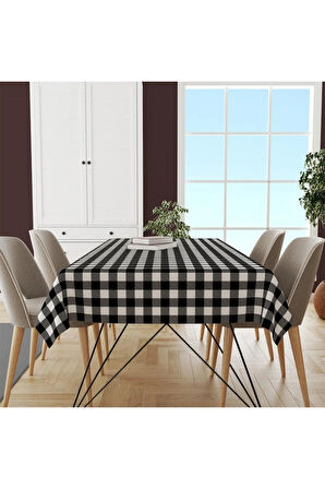Siyah beyaz Kare Masa Örtüsü  İnce Keten Uluslararası Yıkama ve Solmama Sertifikası