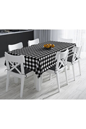Siyah beyaz Kare Masa Örtüsü  İnce Keten Uluslararası Yıkama ve Solmama Sertifikası