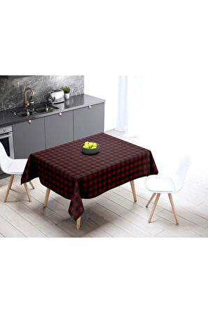 Kırmızı-siyah Kare Masa Örtüsü - (ince Keten, Uluslararası Yıkama Ve Solmama Sertifikası)