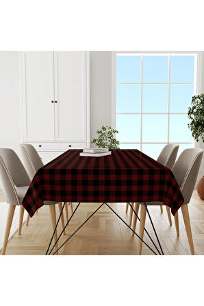 Kırmızı-siyah Kare Masa Örtüsü - (ince Keten, Uluslararası Yıkama Ve Solmama Sertifikası)