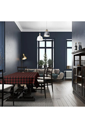 Kırmızı-siyah Kare Masa Örtüsü - (ince Keten, Uluslararası Yıkama Ve Solmama Sertifikası)