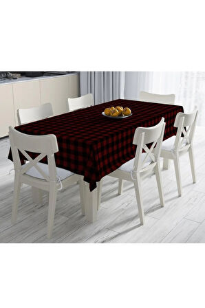 Kırmızı-siyah Kare Masa Örtüsü - (ince Keten, Uluslararası Yıkama Ve Solmama Sertifikası)