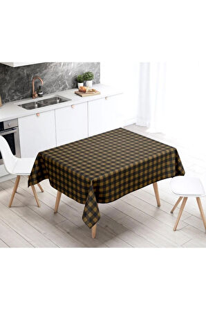 Sarı Siyah Kare Masa Örtüsü Uluslararası yıkama ve solmama sertifikası 160 x 220cm, Kumaş ince keten