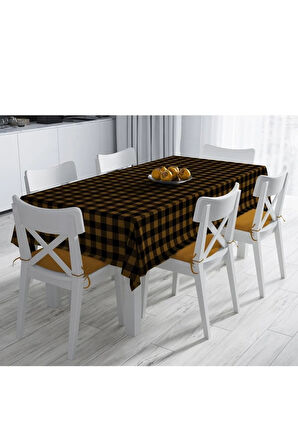 Sarı Siyah Kare Masa Örtüsü Uluslararası yıkama ve solmama sertifikası 160 x 220cm, Kumaş ince keten
