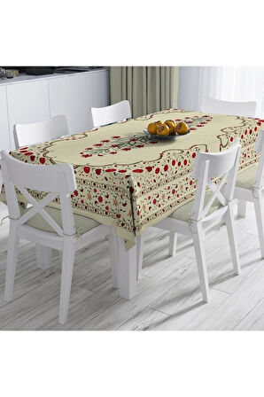 Red Tulip Masa Örtüsü - Kırmızı Lale Desen, İnce Keten, Uluslararası Yıkama ve Solmama Sertifikası