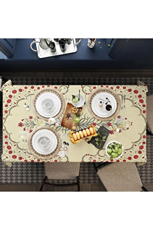 Red Tulip Masa Örtüsü - Kırmızı Lale Desen, İnce Keten, Uluslararası Yıkama ve Solmama Sertifikası