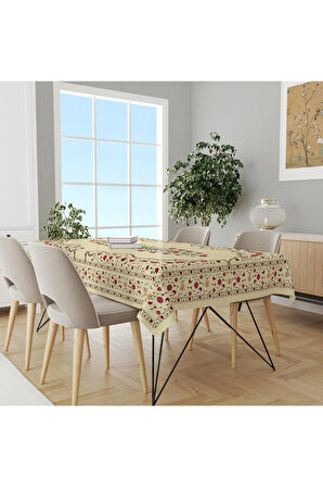 Red Tulip Masa Örtüsü - Kırmızı Lale Desen, İnce Keten, Uluslararası Yıkama ve Solmama Sertifikası