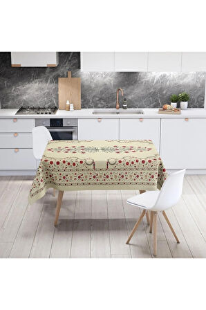 Red Tulip Masa Örtüsü - Kırmızı Lale Desen, İnce Keten, Uluslararası Yıkama ve Solmama Sertifikası