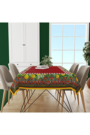 Renkli Limon Desenli Masa Örtüsü - (ince Keten, Uluslararası Yıkama Ve Solmama Sertifikası)